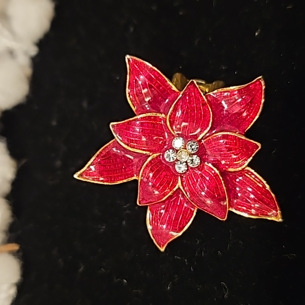 Vintage Poinsettia Earrings - Picture 3 of 9